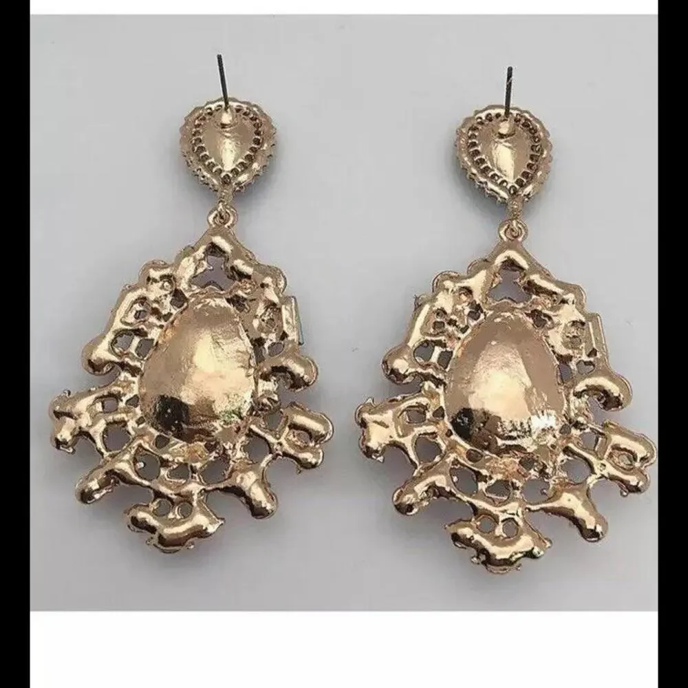 💎Fashion Pink Crystal Rhinestone Teardrop Drop Dangle Earrings - Picture 2 of 3